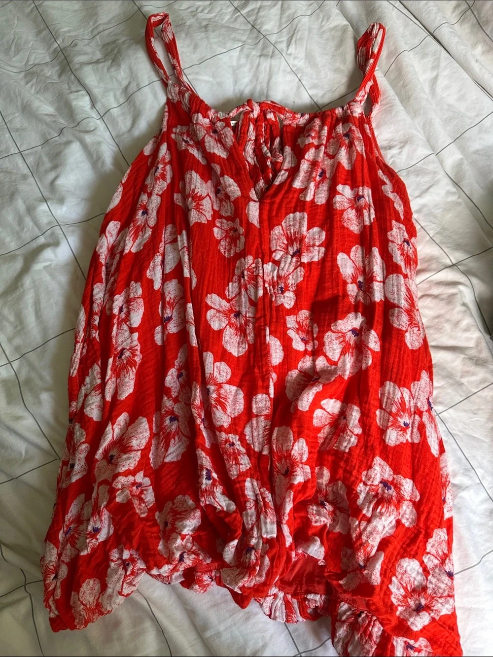Anthropologie Red and White Floral Tie-Strap Bubble Sundress - Picture 6 of 6